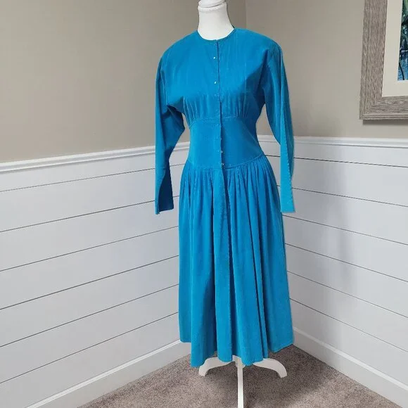 Liz Claiborne Casual Turquoise Soft Corduroy Dress - Picture 1 of 15